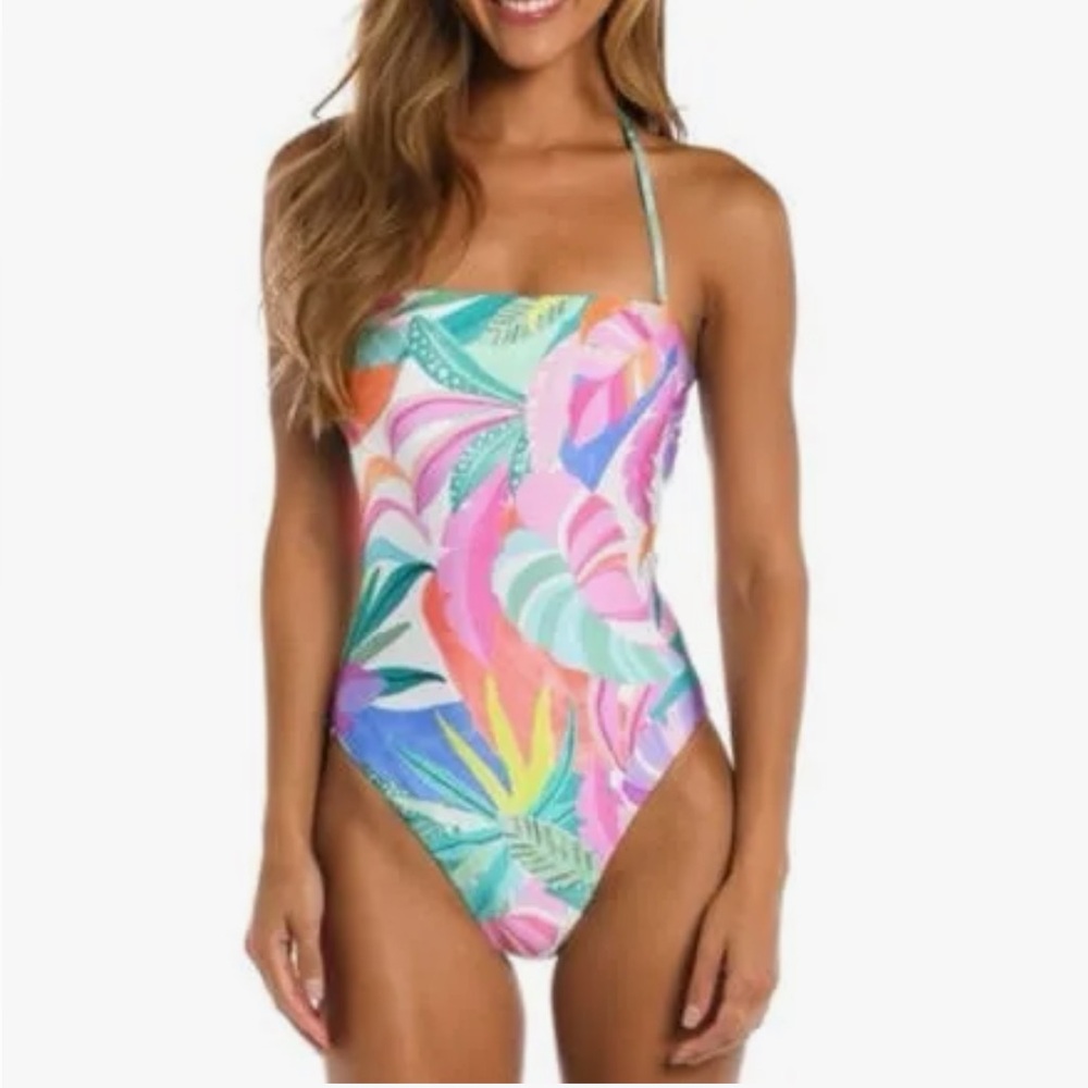 Sunshine 79 Women Sz 12 Strappy Fantasy Vacation Bandeau One Piece Swimsuit